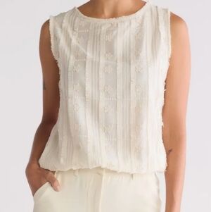 Max Studio Ivory Ruffle Front Floral Sleeveless Blouse | Textured Romantic Top